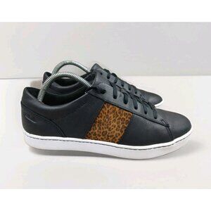 Clarks Women's 9 1/2 Sneakers Pawley Rilee Shoes Black Leopard Print Lace Up
